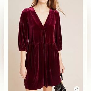 Anthropologie Burgundy Long Sleeve Dress